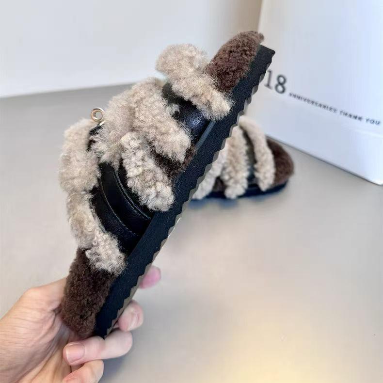 Thick-bottomed heightening fluffy slippers women's autumn 2025 new Maillard casual lazy one-word light cotton slippers