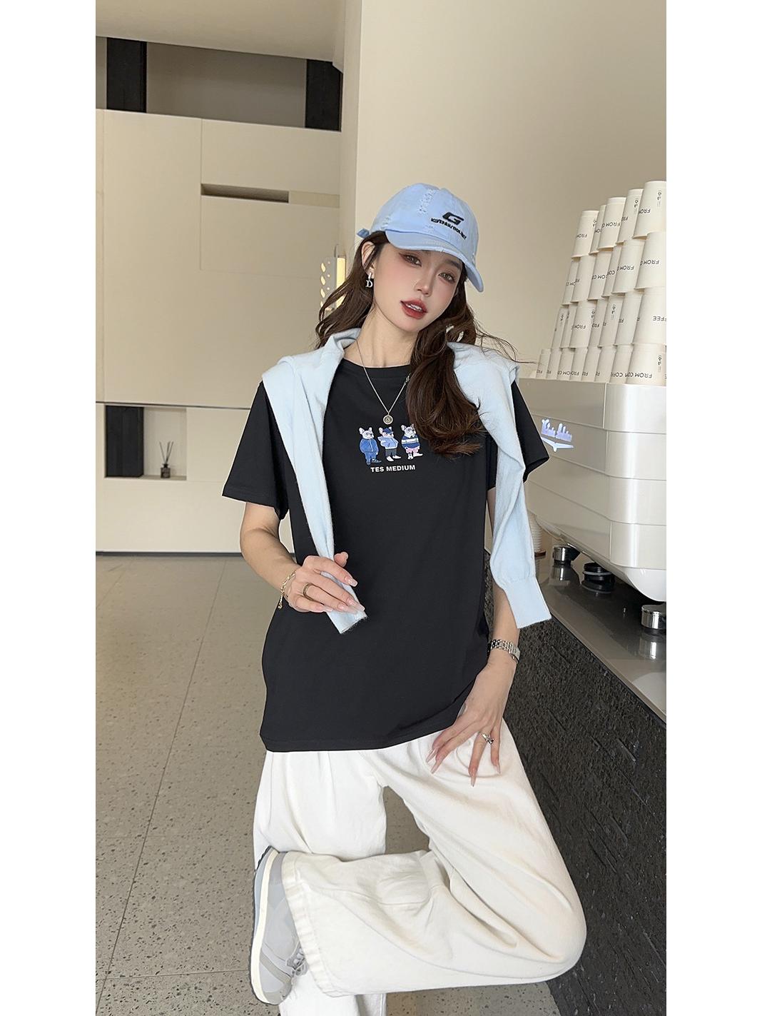 

Летняя женская футболка большого размера из хлопка с принтом в стиле ретро из ледяного фарфора - Свободная, с коротким рукавом, с круглым вырезом. One Size 45-75 kg