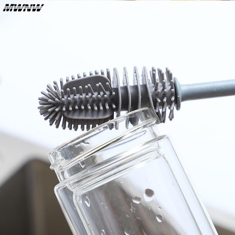 1PCS Silicone Milk Bottle Brush Cup Scrubber Glass Cleaner Long Handle Drink Bottle Vase Clean Brush Kitchen Cleaning Tool