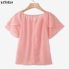 VONDA Summer Women Casual O Neck Polka Dots Short Sleeve Blouse Tops