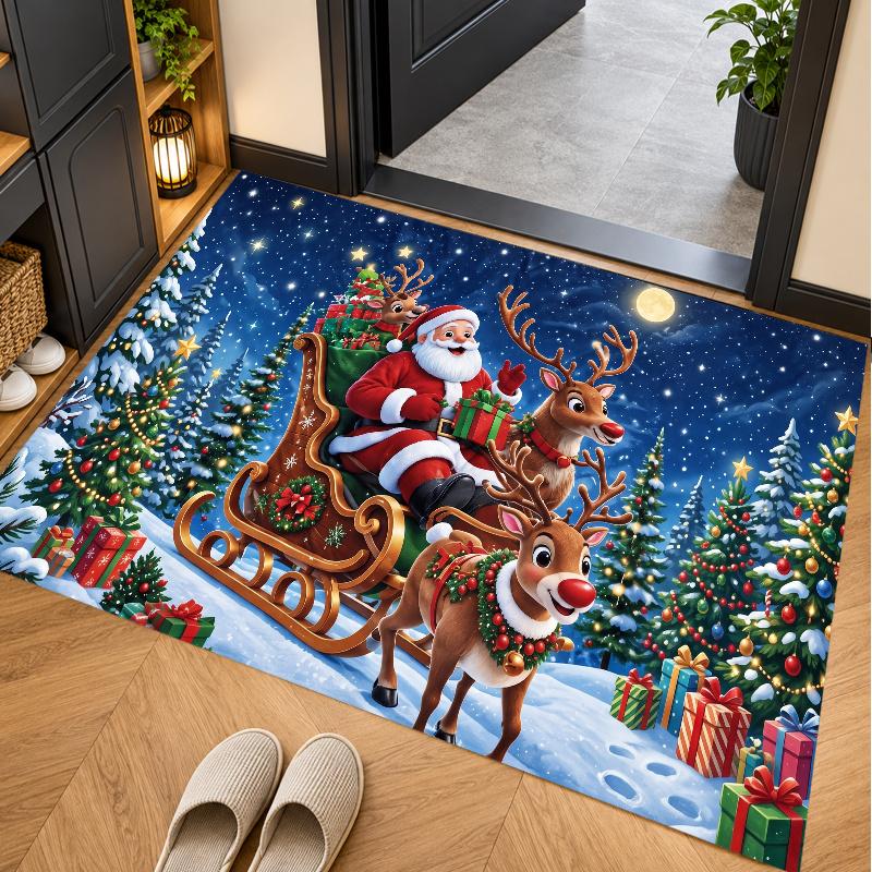 Christmas Theme Floor Carpet, Soft Area Rug, Xmas Indoor Home Holiday Decoration