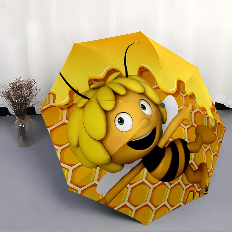 Maya the Bee Print Automatic Umbrella, 8 Rib Iron Frame, Plastic Handle, Suitable for Outdoor Travel &Daily , Ideal Gift
