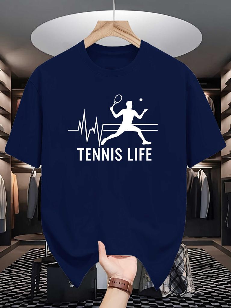Heartbeat Tennis Player Graphic Unisexs Crew Neck T Shirt Tennis Life Sport Print Short Sleeve Casual Cotton Daily Street Tops