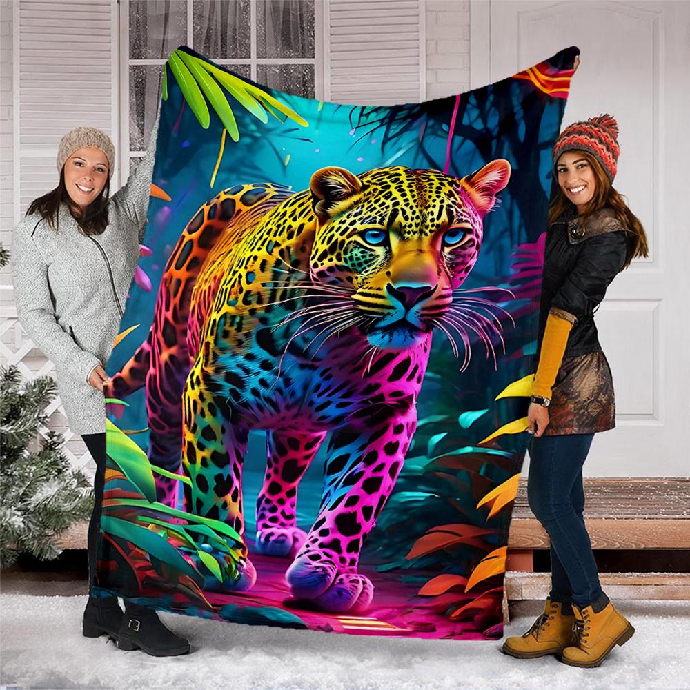 Neon Leopard Print Outdoor Blanket, Soft And Comfortable Blanket, Casual Warm Outdoor Blanket, Camping Travel Blanket, Good Birthday Gift 1179