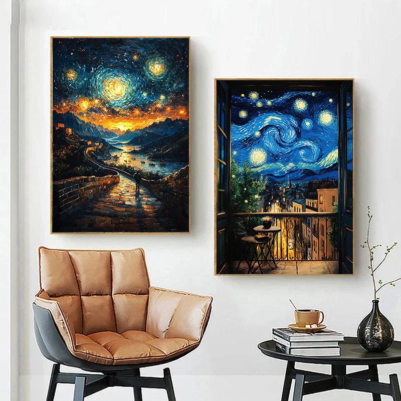 Abstract Van Gogh Landscape Poster Prints Sydney Opera House Starry Night Canvas Painting Wall Art for Living Room Home Decor