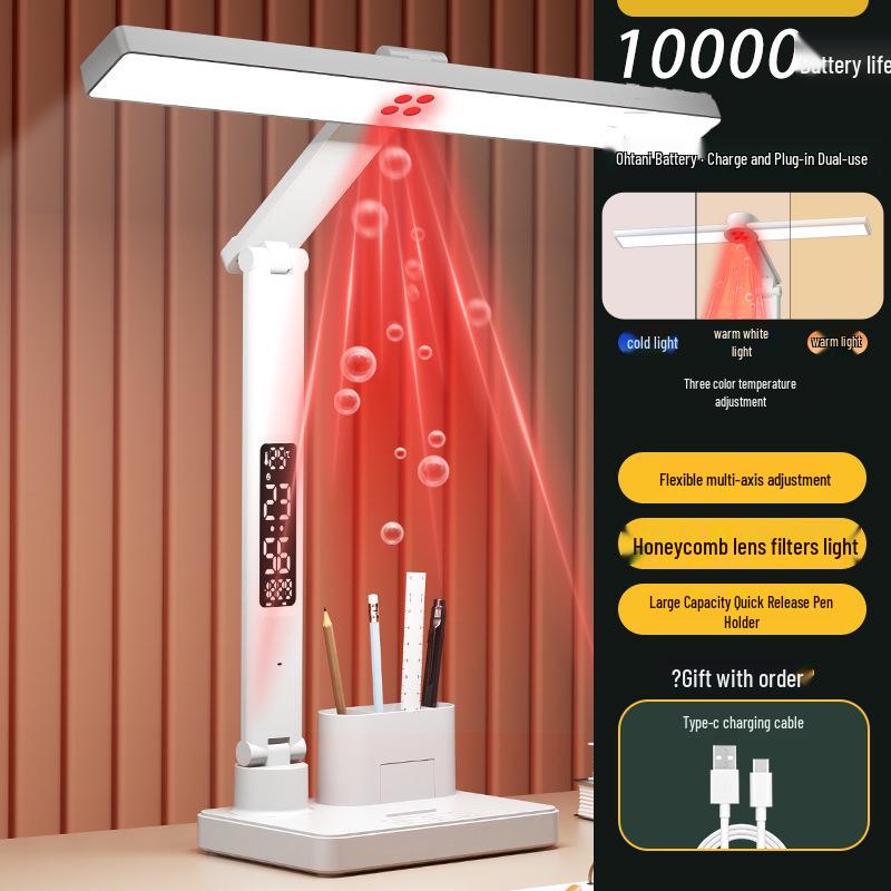 Smart Rechargeable Desk Lamp with Eye Protection and Clock for Students
