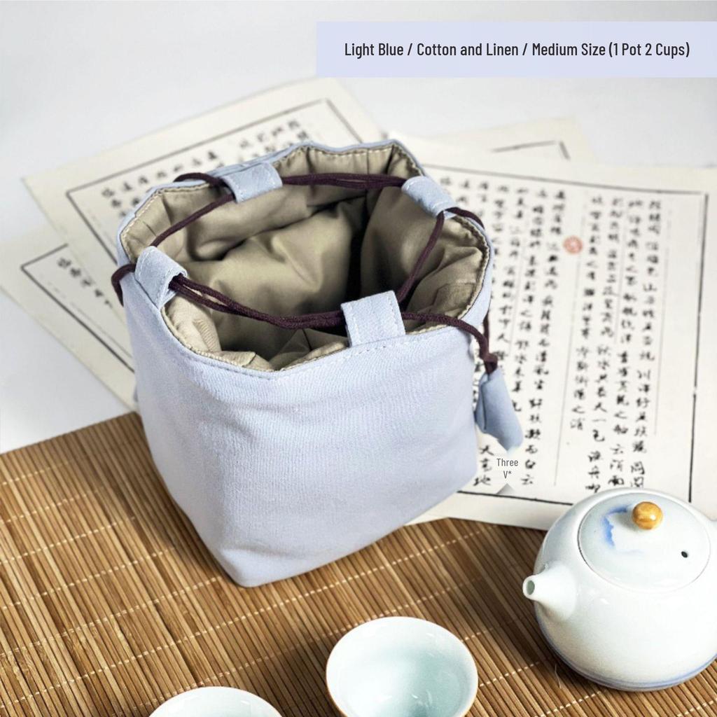 Compact Travel Tea Set with Bag: One Pot, Four Cups - Durable Cotton Linen