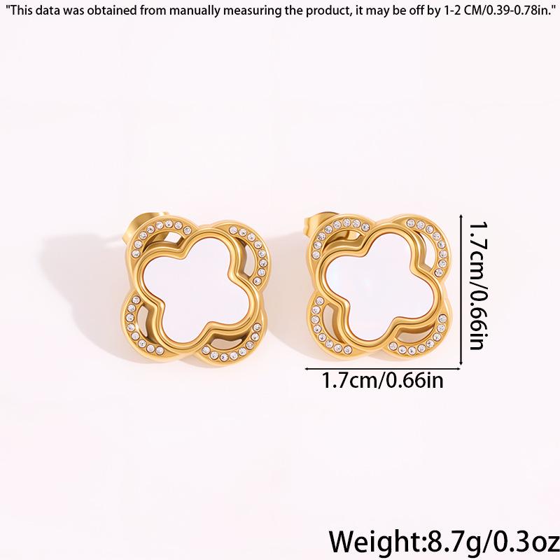 Exquisite Double-Layer Four-Leaf Clover Shell Titanium Steel Stud Earrings - Women's Non-Fading Jewelry