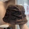 Korean Retro Pleated Denim Bucket Hat Women's Autumn and Winter Fashion Versatile Basin Hat Advanced Sense Show Face Small Bucket Hat
