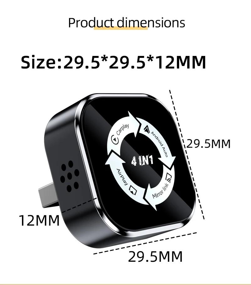 Wireless Carplay Adapter 4in1 Android Auto Connect Airplay Mirror Link Screen USB Plug Play for IOS and Android CarPlay