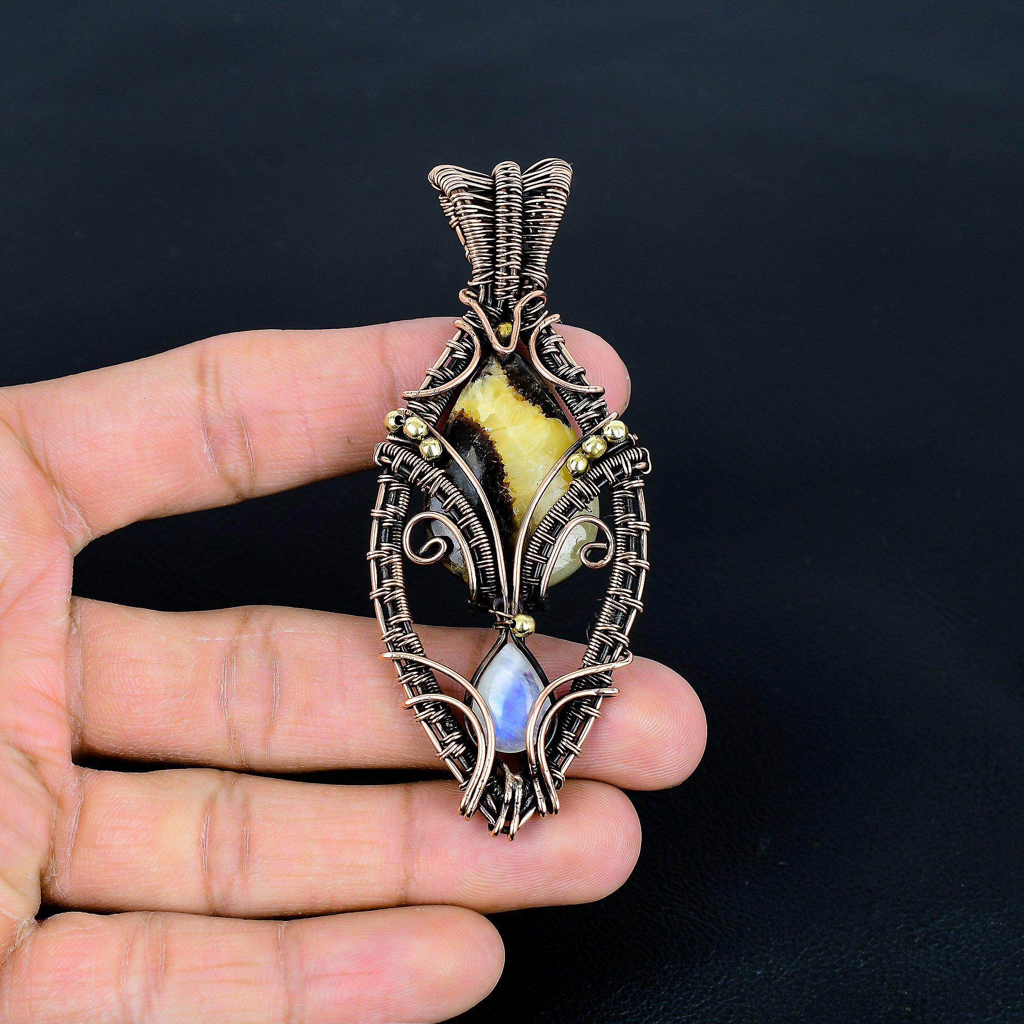 

Septarian & Moonstone 999 Copper Wire Wrapped Pendant, Handmade Gemstone Tree Of Life Pendant Jewelry, Gifts For Wife Brand New Pendant 3.54 Inches