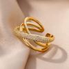 Finger Ring Adjustable Open Design Multi-Layer Interlaced Winding Shape Finger Band with Full Rhinestone Inlay Jewelry Gift