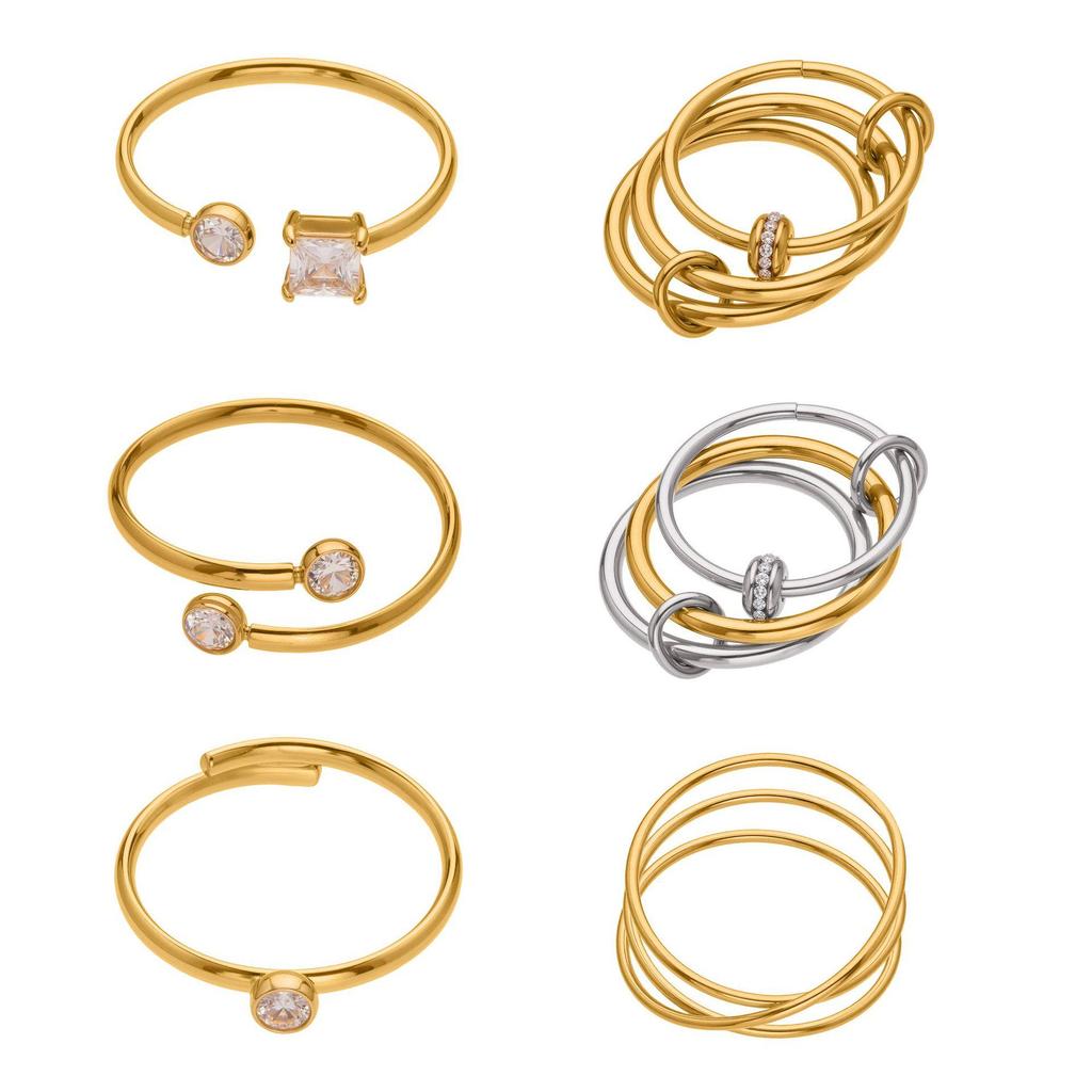 Oumeka Super Flash Zircon Pinky Ring Set: 18k Gold-Plated Small Diamond Stainless Steel Trio Jewelry