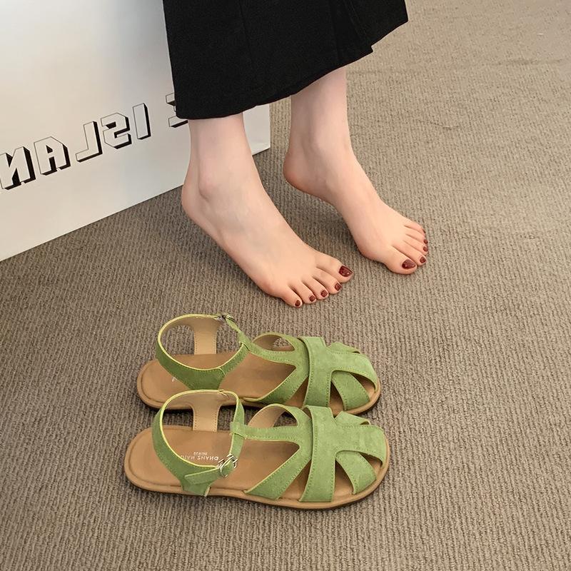 

Baotou sandals women s 2025 new summer one-word belt Mori with skirt flat Roman shoes casual beach shoes 40