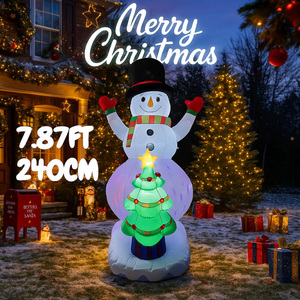 7.87FT Inflatable Snowman Christmas Tree Toy Xmas Yard Decoration Festive Gift LED Lit Christmas Supplies Home Decor Ornament