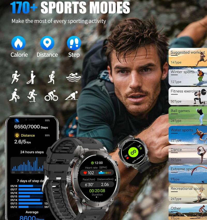 2025 New Outdoor GPS Smart Watch 1.43" AMOLED 10ATM Waterproof Bracelet Compass Sports Tracker BT Call Smartwatch Men For Xiaomi IOS