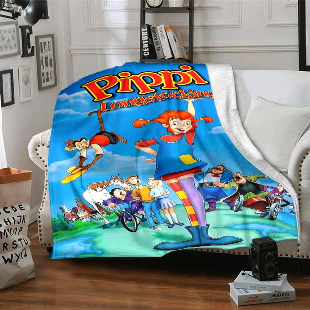 Coperta Stampata a Tema Pippi Calzelunghe - Perfetta per Divano, Letto, Viaggi e Uso all'Aperto | Lavabile in Lavatrice, Accogliente e Durevole.
