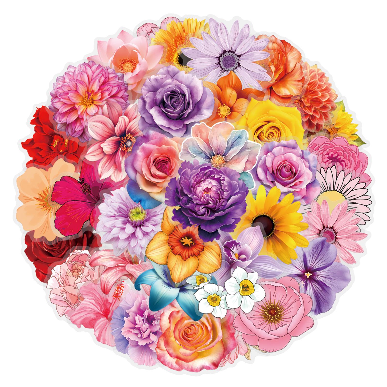 Waterproof Transparent PET Flower Sticker Pack - 60 Sheets for Journaling, Notebooks, Guitars