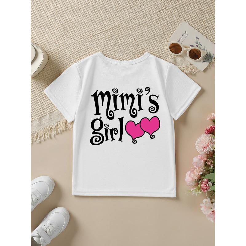 European sizes Summer Fashion Girls Short -Sleeve T-Shirt MIMI s GIRL with Heart Cartoon Pattern Double-Sided Print Top 110 белый