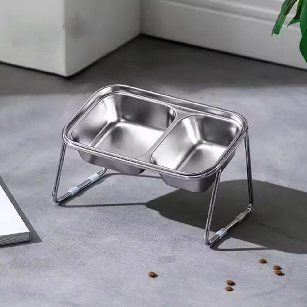 45 Degree Tilt Elevated Cat Bowl Anti-Slip Base Raised Stand Neck Protection Bowl Leak-Proof Design Stainless Steel