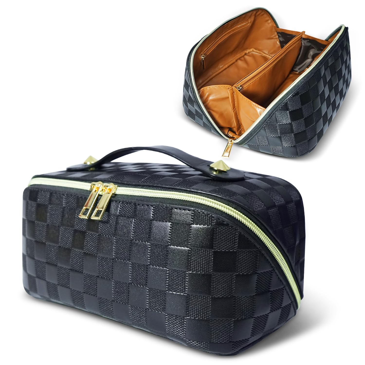 

LAhair Makeup Small Item Cosmetic Makeup Travel Checkered Perfect for Business Black Pouch, Pouch, Pouch, Box, Pouch, Pattern, Women s Bag, Portable, чёрный