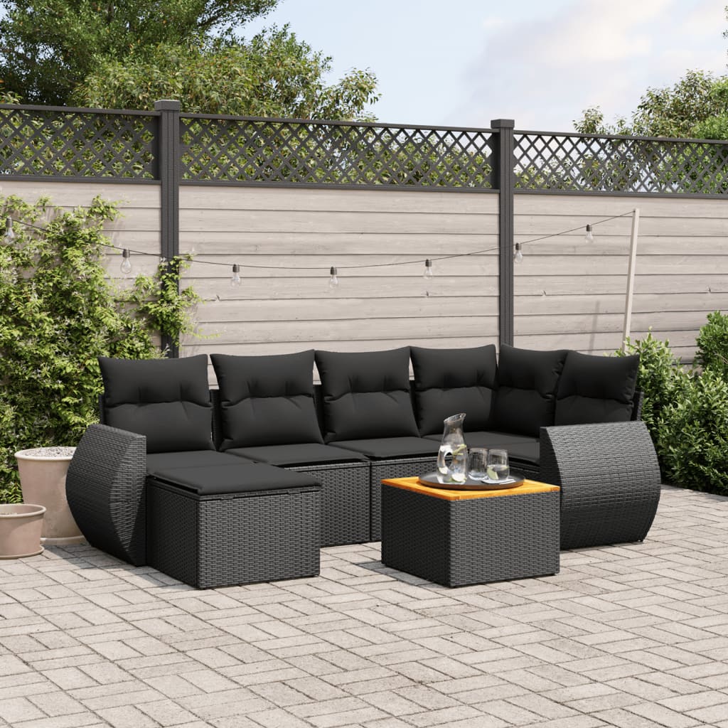 7 piece garden sofa set with cushions black poly rattan