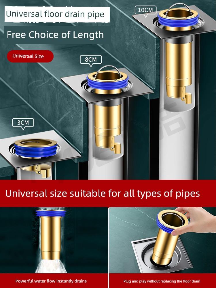 German Yuema All-Copper Extended Floor Drain Deodorizer for Bathroom Sewer Extension Pipe, Specialized Inner Core for Crack Repair