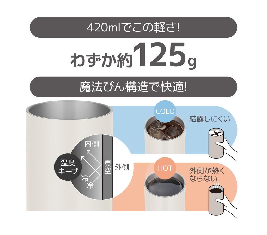 Thermos Vakuumisolierter Becher, 420ml, Stone White, JDW-420C STW [Leichtgewichtsmodell]