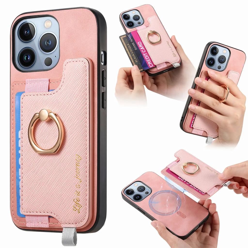 2 in 1 Detachable Magnetic Wallet Leather Ring Holder Case For iPhone 15 Pro Max 16 Plus 14 13 12 11 XR XS Se 2022 Stand Cover