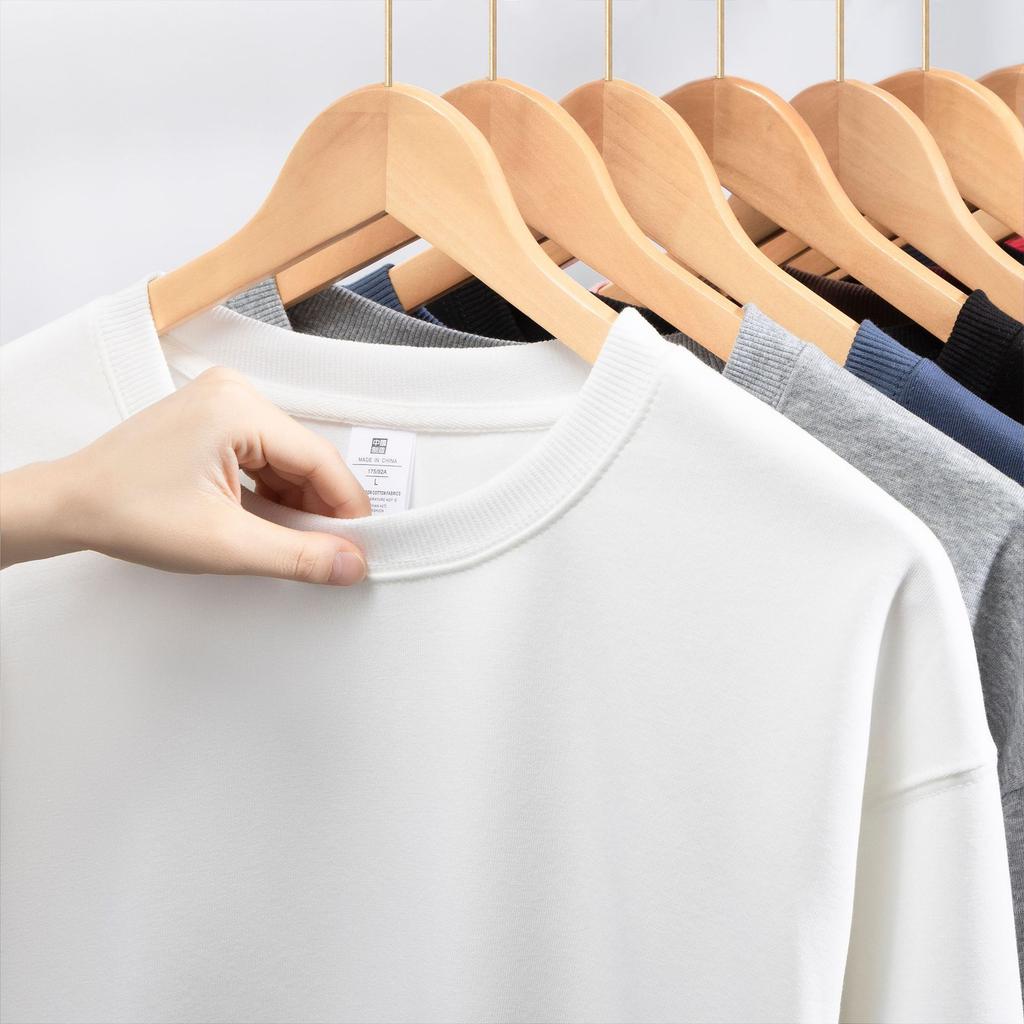 Fashion Loose Solid Color Men's Crew Neck Cotton-Blend Double-Faced Sweatshirt Women's Korean Style Casual Long-Sleeve Couple's Basic Sweatshirt