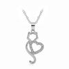 Stylish Rhinestone Cat & Heart Necklace - Creative Design for Couples
