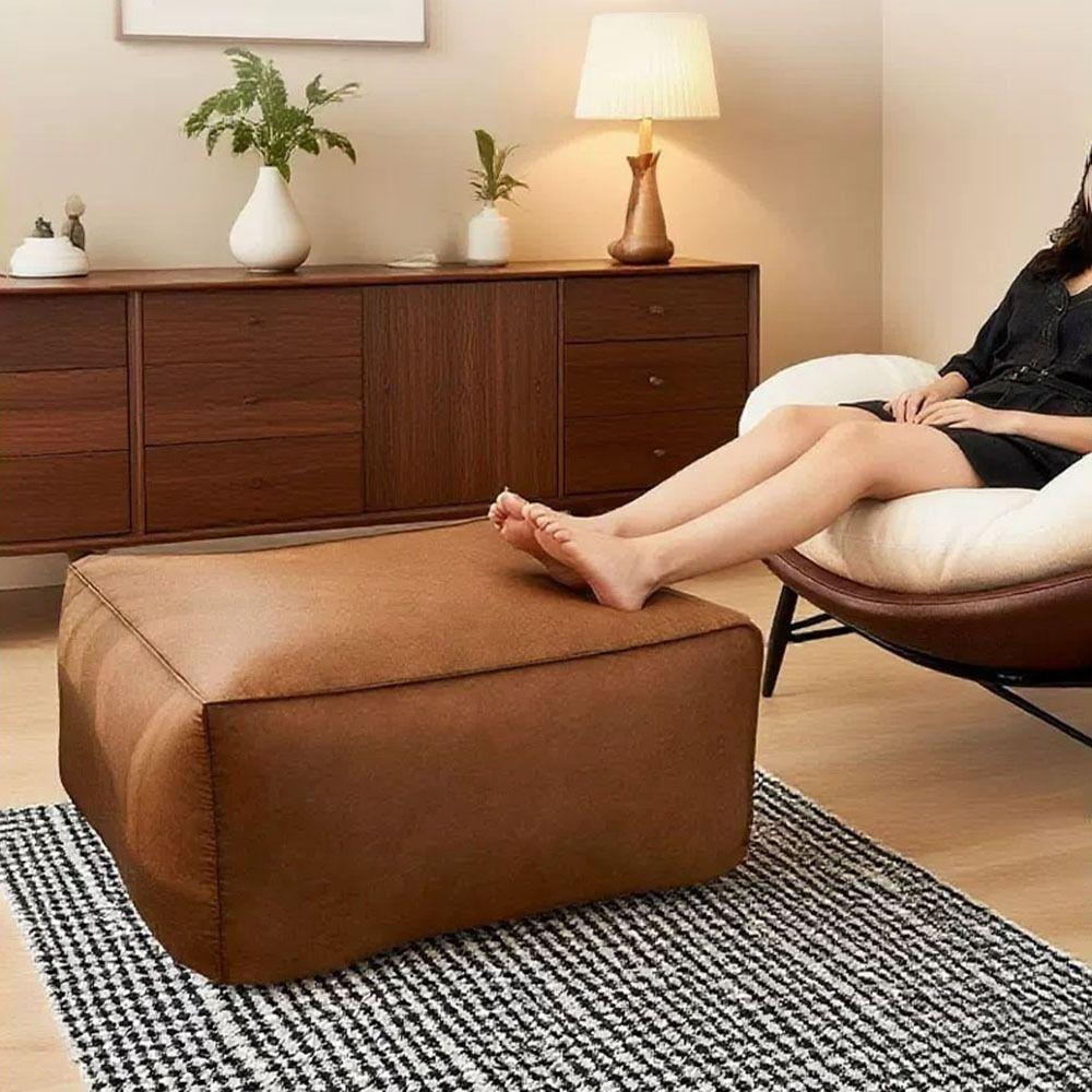 PU Leather Fillable Storage Ottoman Cover Fillable Wear Resistant Storage Footstool Claw Resistant Waterproof Pouf Cover