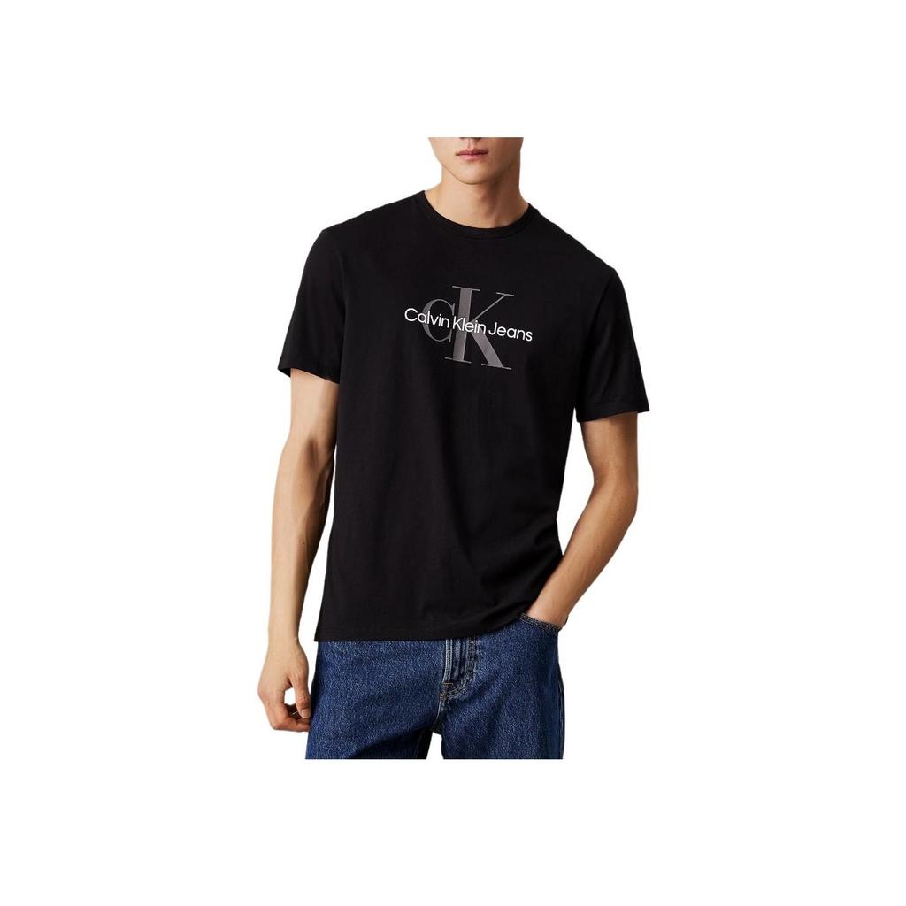 Calvin Klein Letter Logo Slim Fit Short Sleeve Round Neck T-Shirt Men Tops Black 00040EM286-UB1