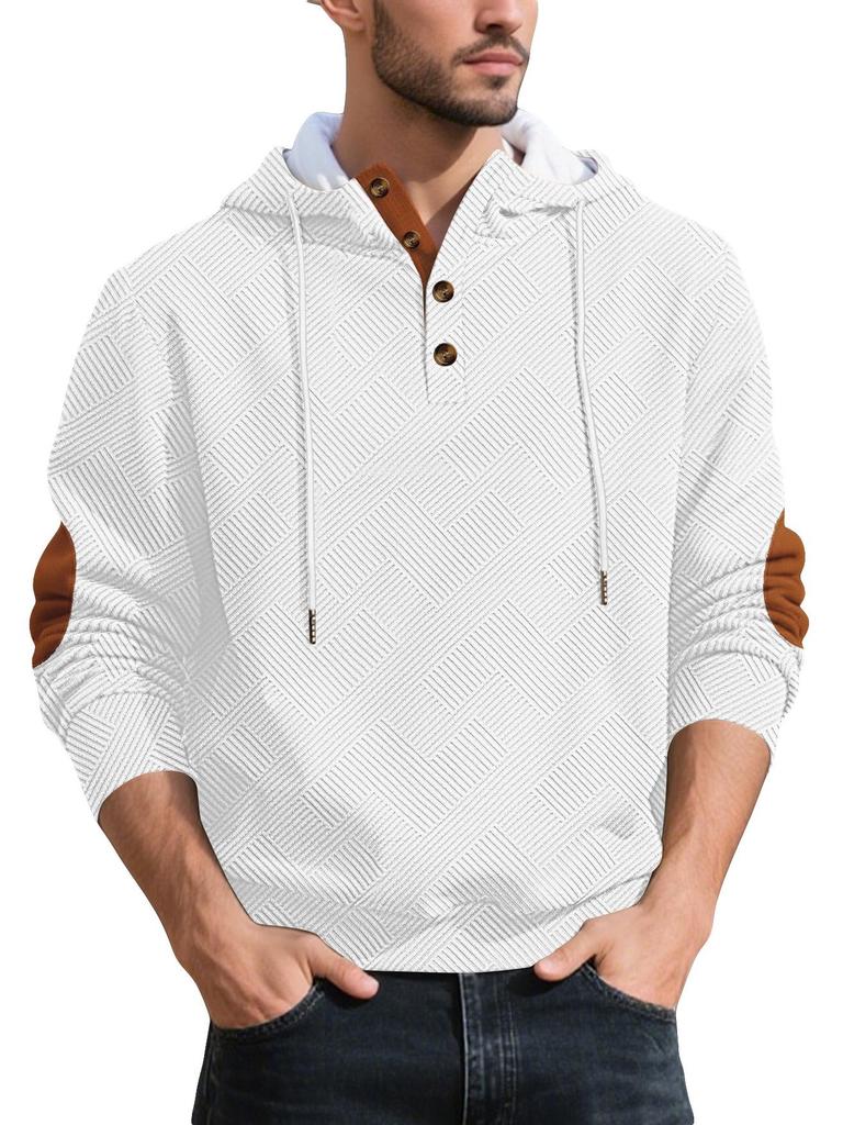 Men's Trendy Loose Hooded Jacquard Sweatshirt - Casual Long Sleeve Fashion Sportswear