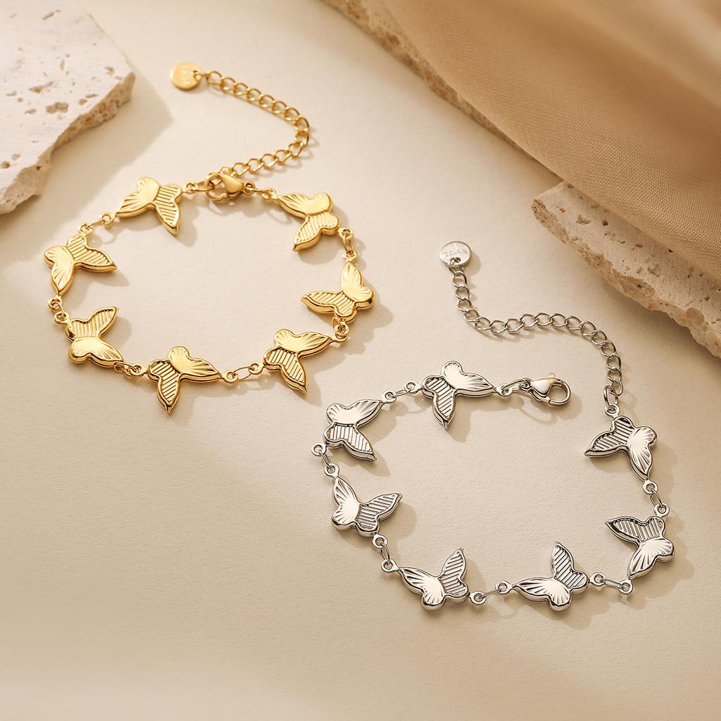 Waterproof Stainless Steel Gold Bracelet Dainty Sweet Gold Butterfly Bracelet Elegant Daily Wear Traditional Jewelry for Women