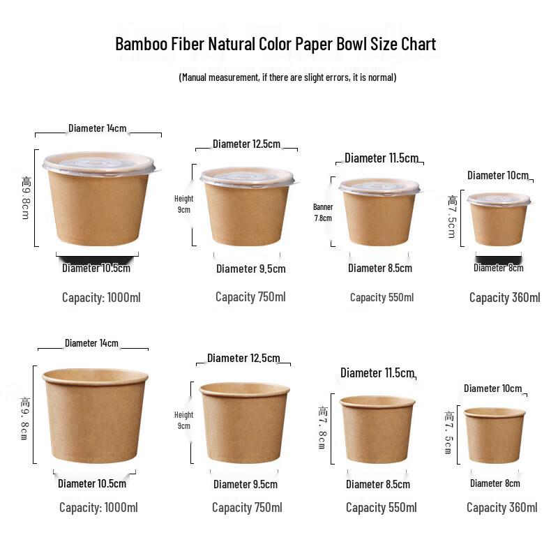 Fangcaodi Disposable Bamboo Fiber Paper Bowls with Lids