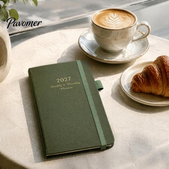 Pocket Planner 2027 Daily Notebook, Retro PU Leather Cover with Pen Weekly And Monthly Organizer Holder Planner, Compact for Business Travel Schedule