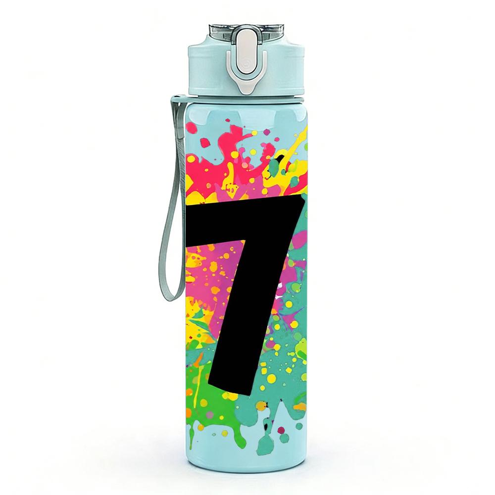 1PC Large Number Seven Splash Graphic 750ml Color Plastic Water Bottle Leakproof Flip Straw Lid For Sports Office Home Use