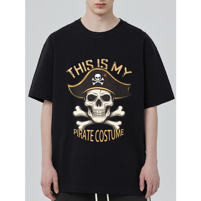 Black T Shirt This Is My Pirate Costume Skull and Crossbones Print Halloween Party Wear