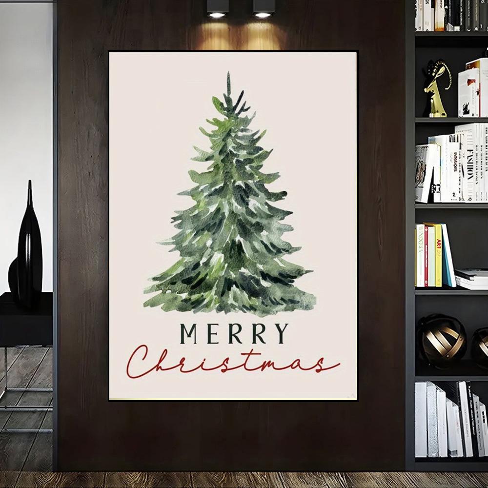 Frameless Christmas Tree Canvas Print - Modern Retro Wall Art for Office, Bedroom & Living Room