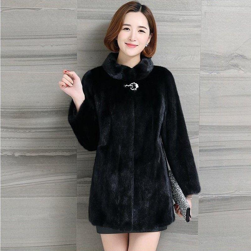 Womens Mid-Length Faux Fur Coat Winter Warm Thick Plus Size Mom Jacket Hooded Elegant Vintage Style