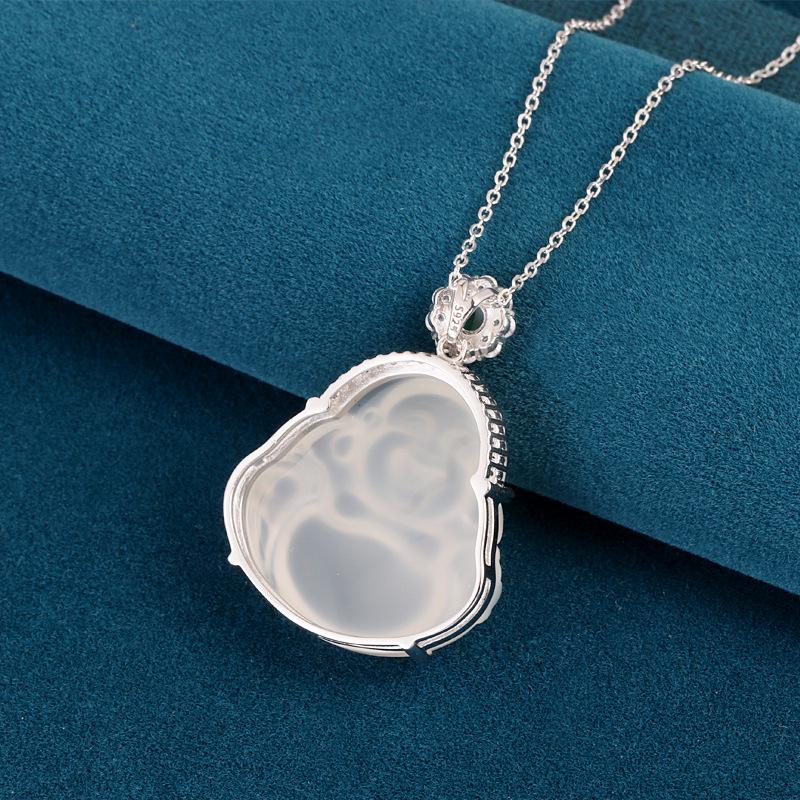 S925 Sterling Silver Maitreya Buddha Pendant Necklace - Laughing Buddha Collarbone Chain, Women's Versatile Chinese Style.