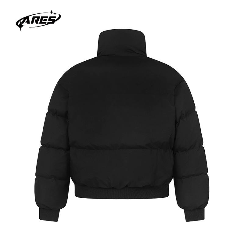 ARES Men's Retro Winter Stand Collar Cotton Jacket with Rivet Decor and Plus Velvet Lining