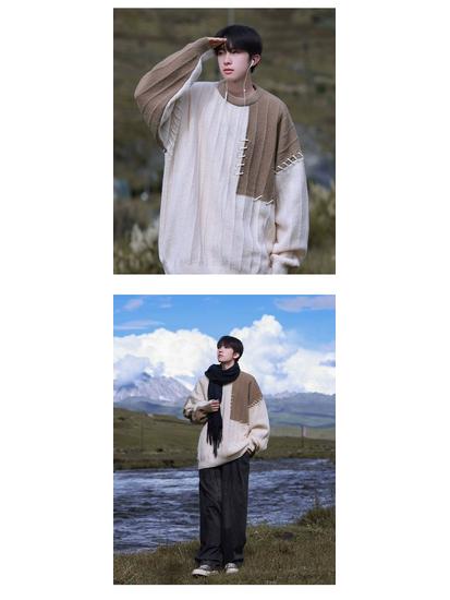 Boy's Color-Block Sweater: Trendy Loose-Fit Casual Pullover for Autumn/Winter