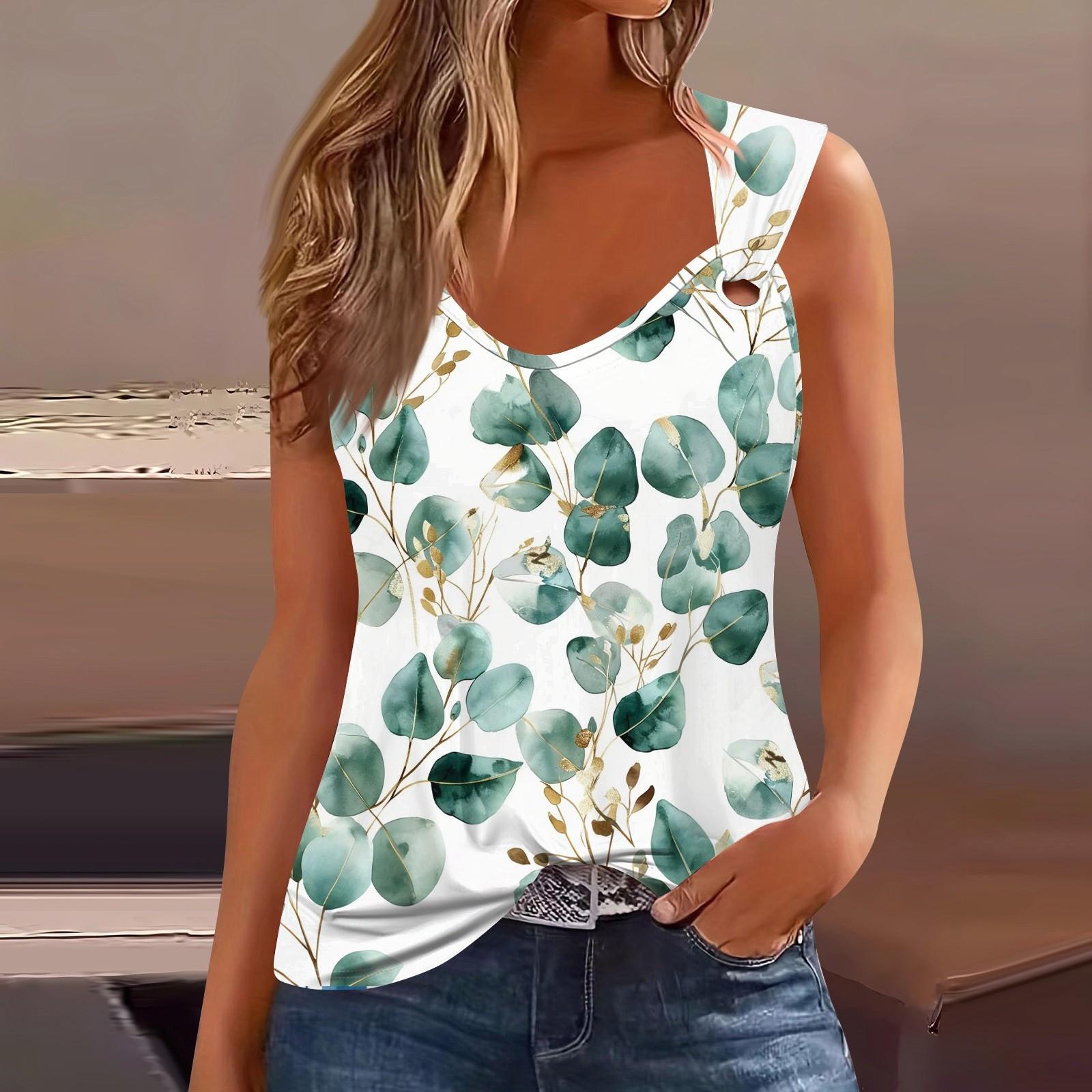 

Женская майка с V-образным вырезом, базовая, с принтом, повседневная, струящаяся, без рукавов, с глубокими боковыми вырезами для женщин XL зелёный