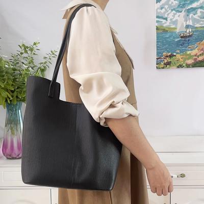 Women'S Bag Wind Leather Women'S Bag Black Cowhide Shoulder Tote Bag Casual Shopping Bag
