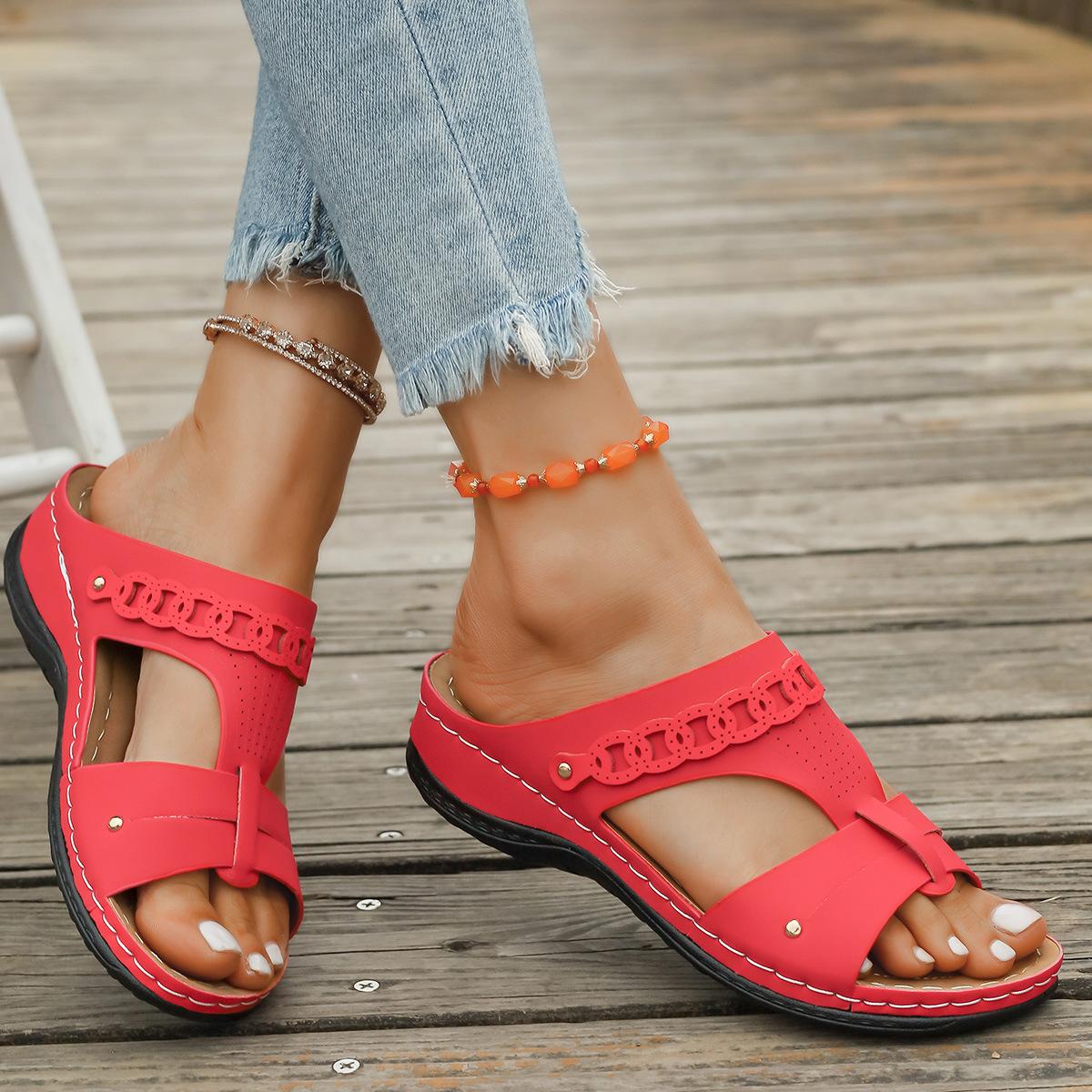 

Большие размеры тапочки на танкетке женские лето 2025 новые босоножки на танкетке популярные босоножки женские пятно 36 красный