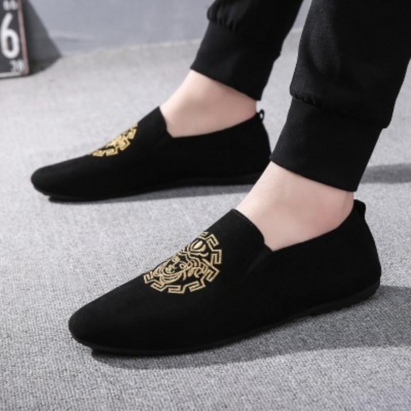 

Мужская парусиновая модная одношаговая повседневная обувь в корейском стиле, модные дышащие лоферы на плоской подошве 41 чёрный/жёлтый