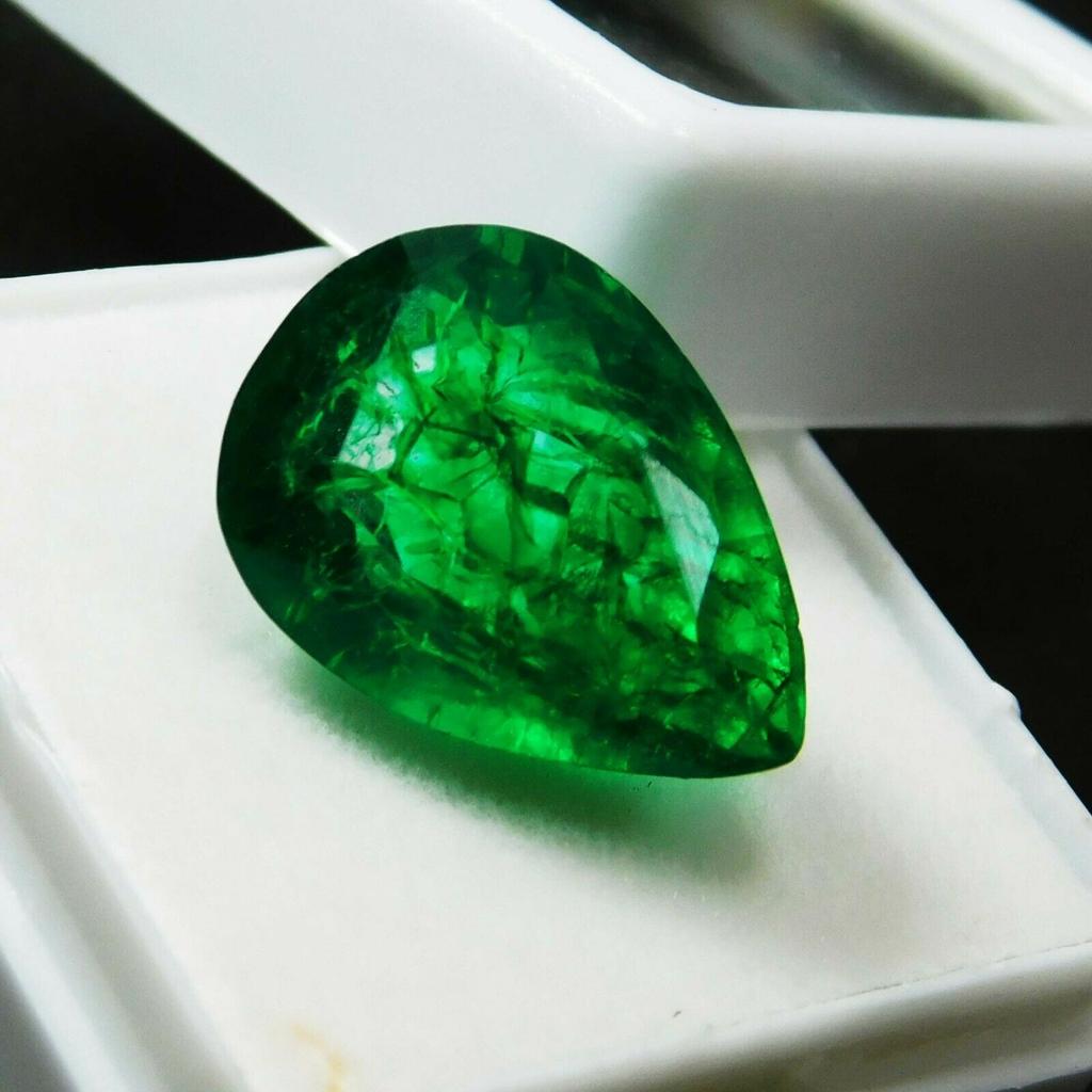 Natural Emerald   7.4 Ct Colombian Pear Cut Green Emerald Loose Gemstone