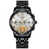 Orologio da uomo FenZun con Tourbillon Volante Nero e Cinturino in Acciaio con Diamanti Neri
